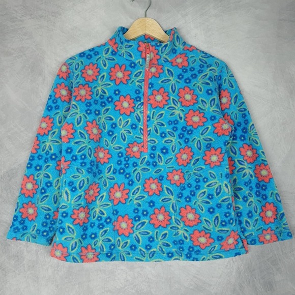 L.L. Bean Other - Vintage LL Bean Fleece Jacket Girls Small Blue Floral 1/4 Zip Pullover 90s Y2K